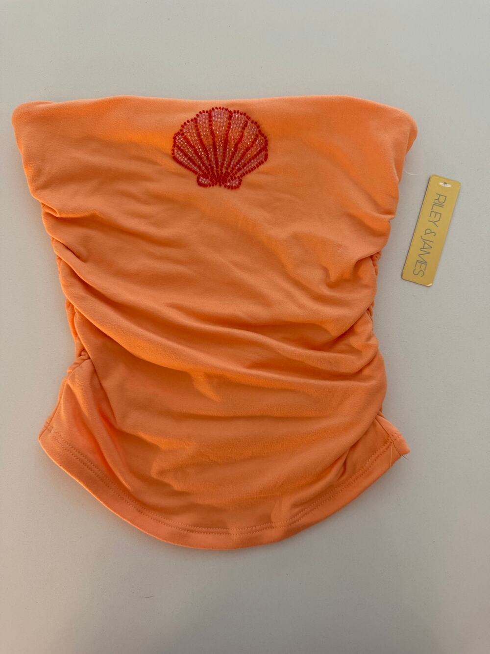 Riley & James Peach Tube Top with Beaded Seashell - Size S - NWT